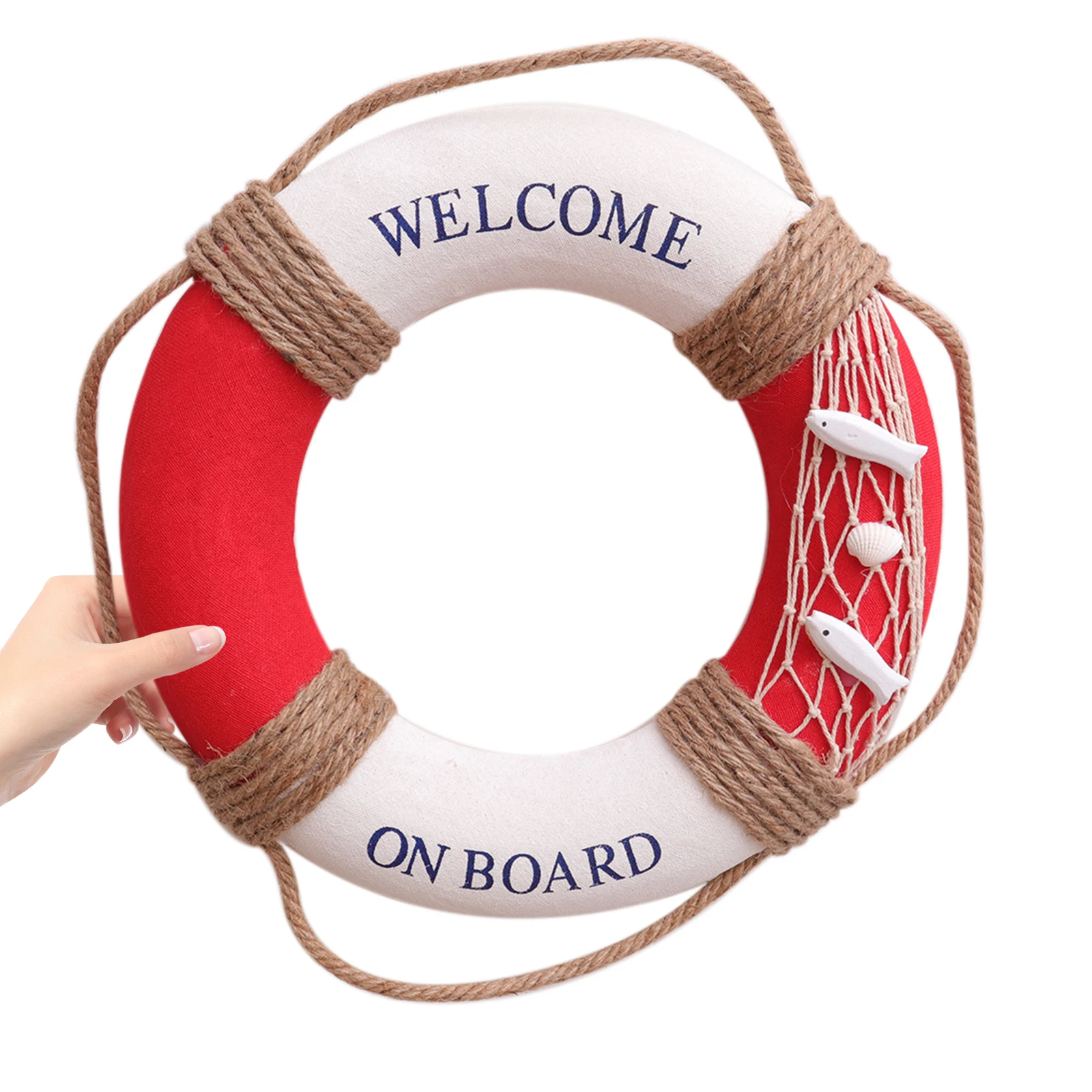 

1Pcs 30cm Red Fish Lifebuoy Hanging Decoration Mediterranean Style Door Sign for Restaurant Cafe Bar Wall Hanging Welcome Sign