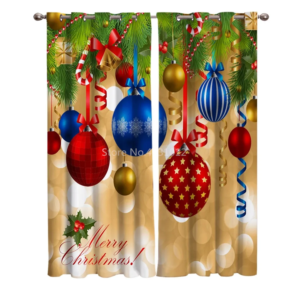 Merry Christmas Tree Decor Window Curtain Christmas Curtains Bedroom Fabric Decor Curtains for Living Room