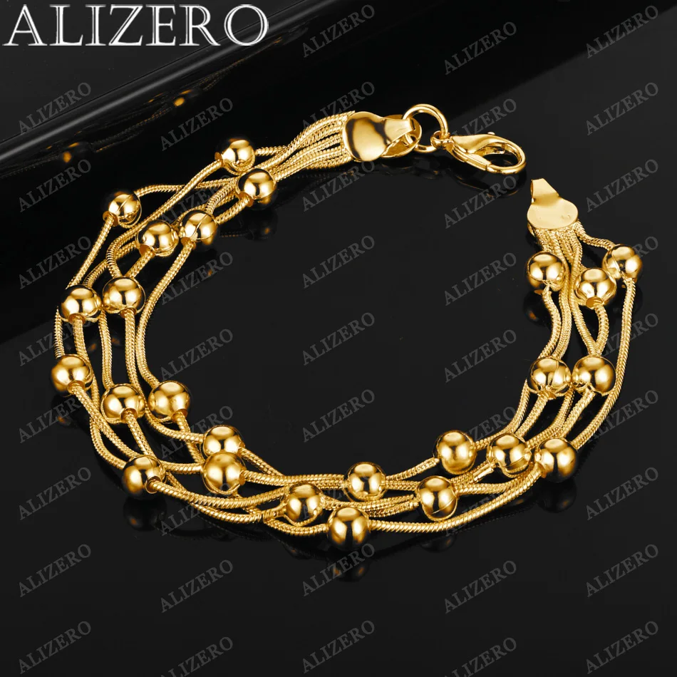 

ALIZERO 18K Gold Bracelet Many Chains Beads Bracelets For Woman Fashion Wedding Birthday Party Gift Fine Jewelry Wholesale