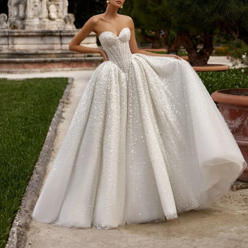 

Luxury White Dubai Arabic Mermaid Wedding Dresses Sequin Beads Tull A-Line Court Train Wedding Dress Bridal Gowns vestidos de