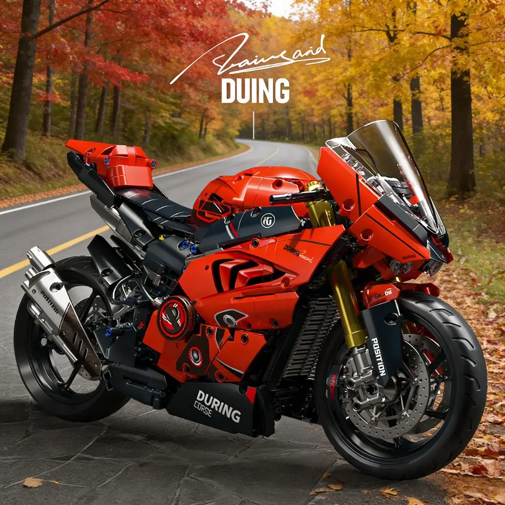 TOYLINX Super Building Blocks Motorcycle 1:5 Scale DIY Assembly Mechanical Motorbike Bricks Kit Adults Gift Collection Decor Toy