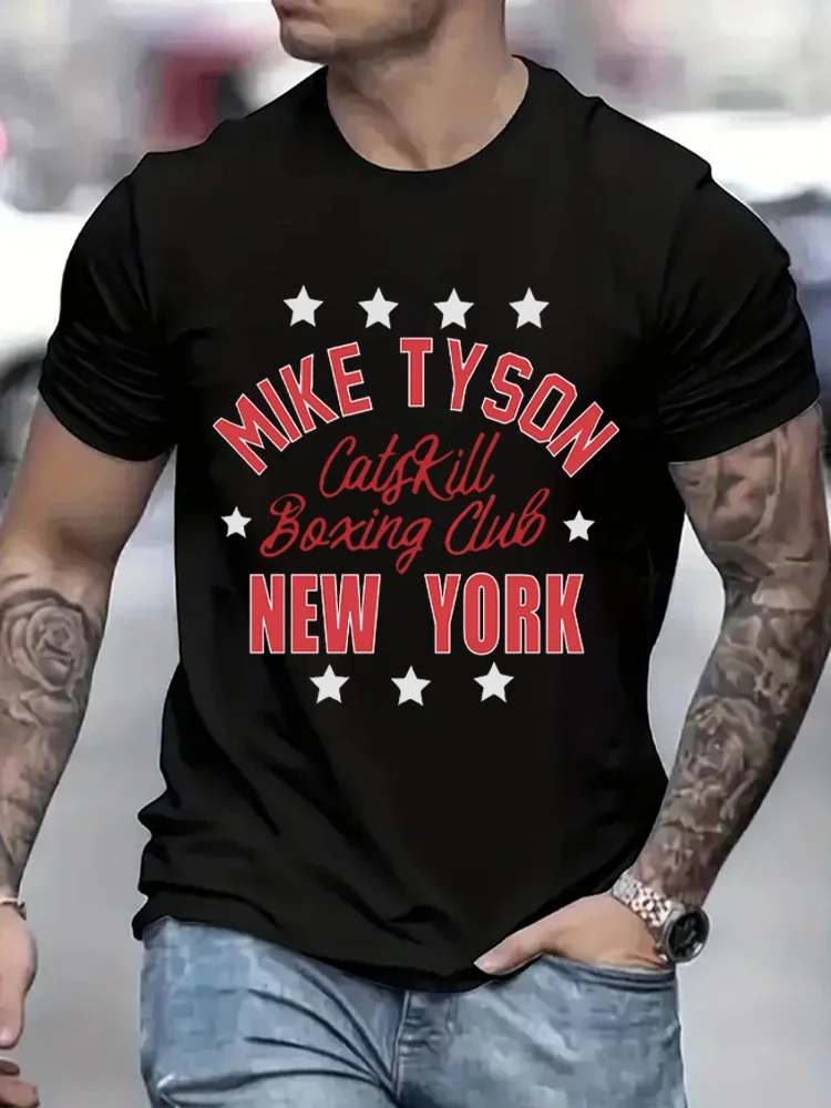 Men's Boxing Print T-shirt Muscular Man Gym Fitness T Shirt Summer Casual Short Sleeve Hip Hop