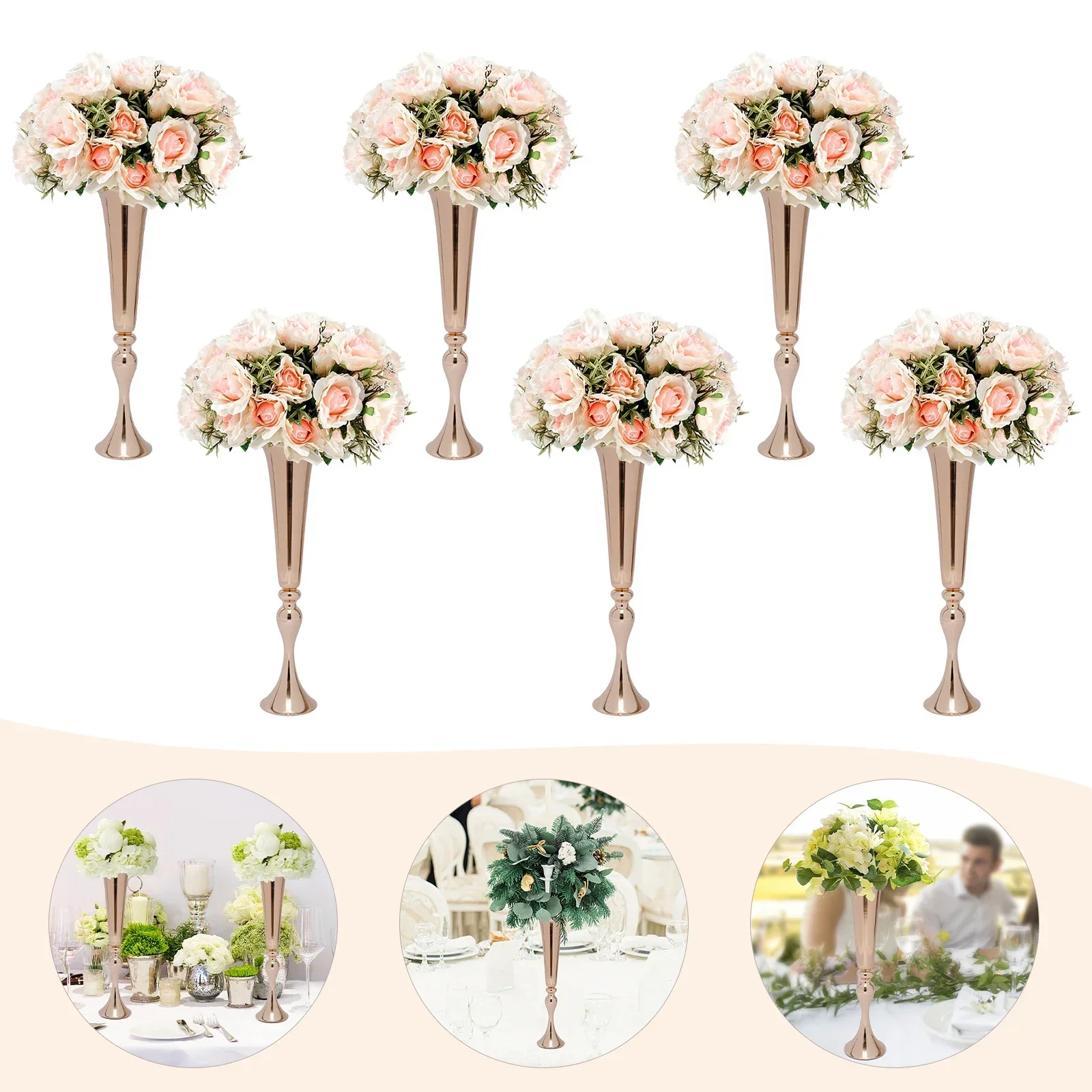 

%A 6Pcs Metal Trumpet Vases Desktop Metal Large and Tall Vases Flower Holder Gold Metal Flower Luxury Decoration Vase Centerpie