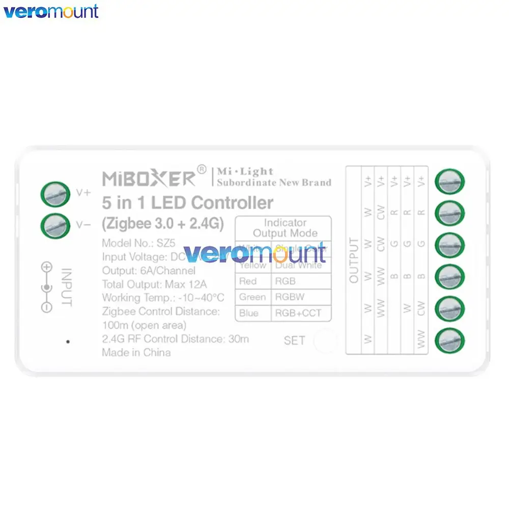 MiBoxer 2.4G / WiFi/ Zigbee 3.0 5 in 1 Mini LED Controller (Single Color,CCT,RGB,RGBW,RGB+CCT) 5 in 1 SR5 SR5L SW5 SZ5 for Strip