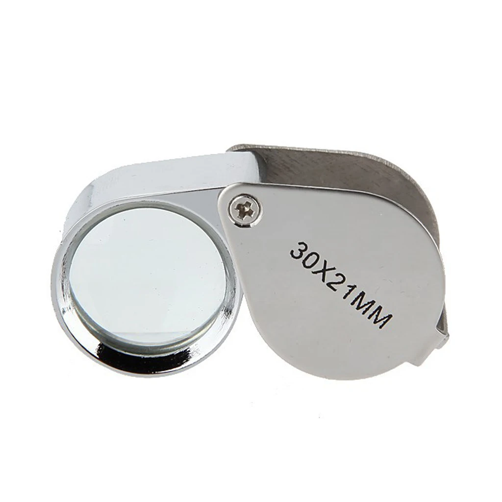 Silver Professional Jeweler Tool 30X Power Foldable Loupe Glass Metal Lens Jewelry Magnifier for Coin Stamp Watchmaker Use