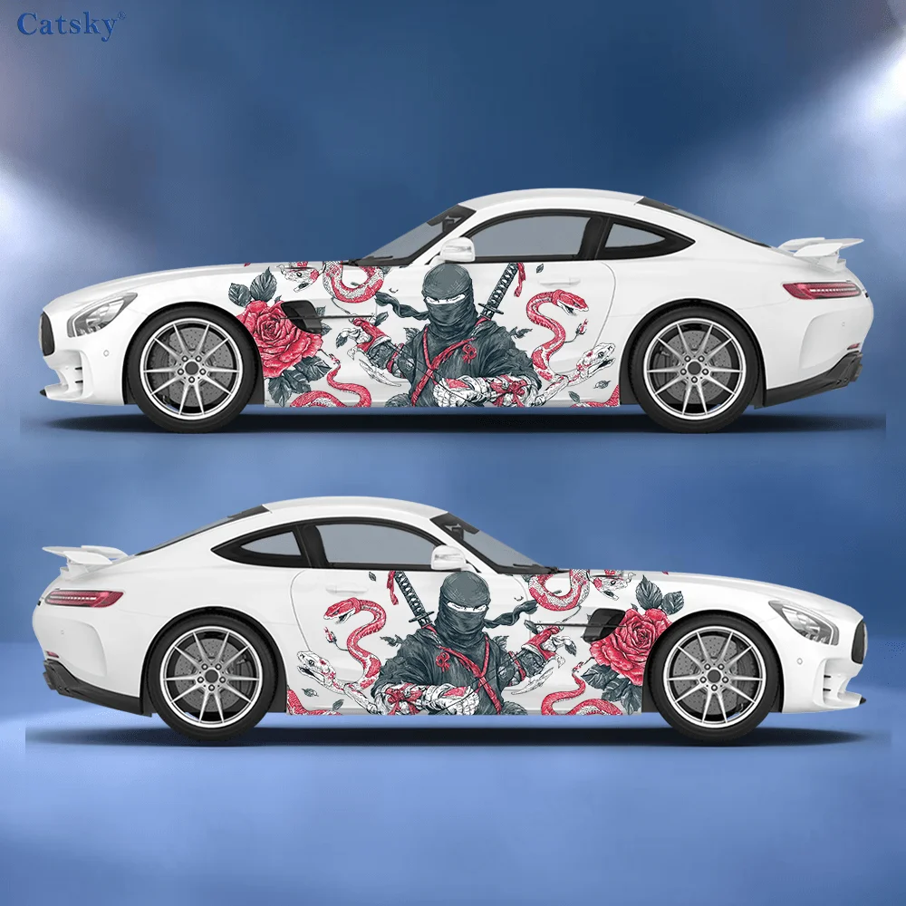 Rose bush ninja and snake decals, for cars and trucks, durable, fade resistant, easy to install and remove - enhance vehicle aes