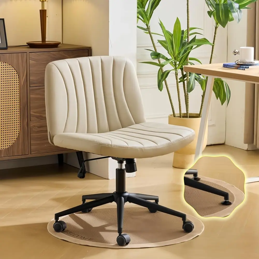 

Стул с перекрещивающимися ногами, широкий удобный офисный стул, двойное использование с/без колес, компьютерный рабочий стул, поворотный туалетный столик с подлокотниками