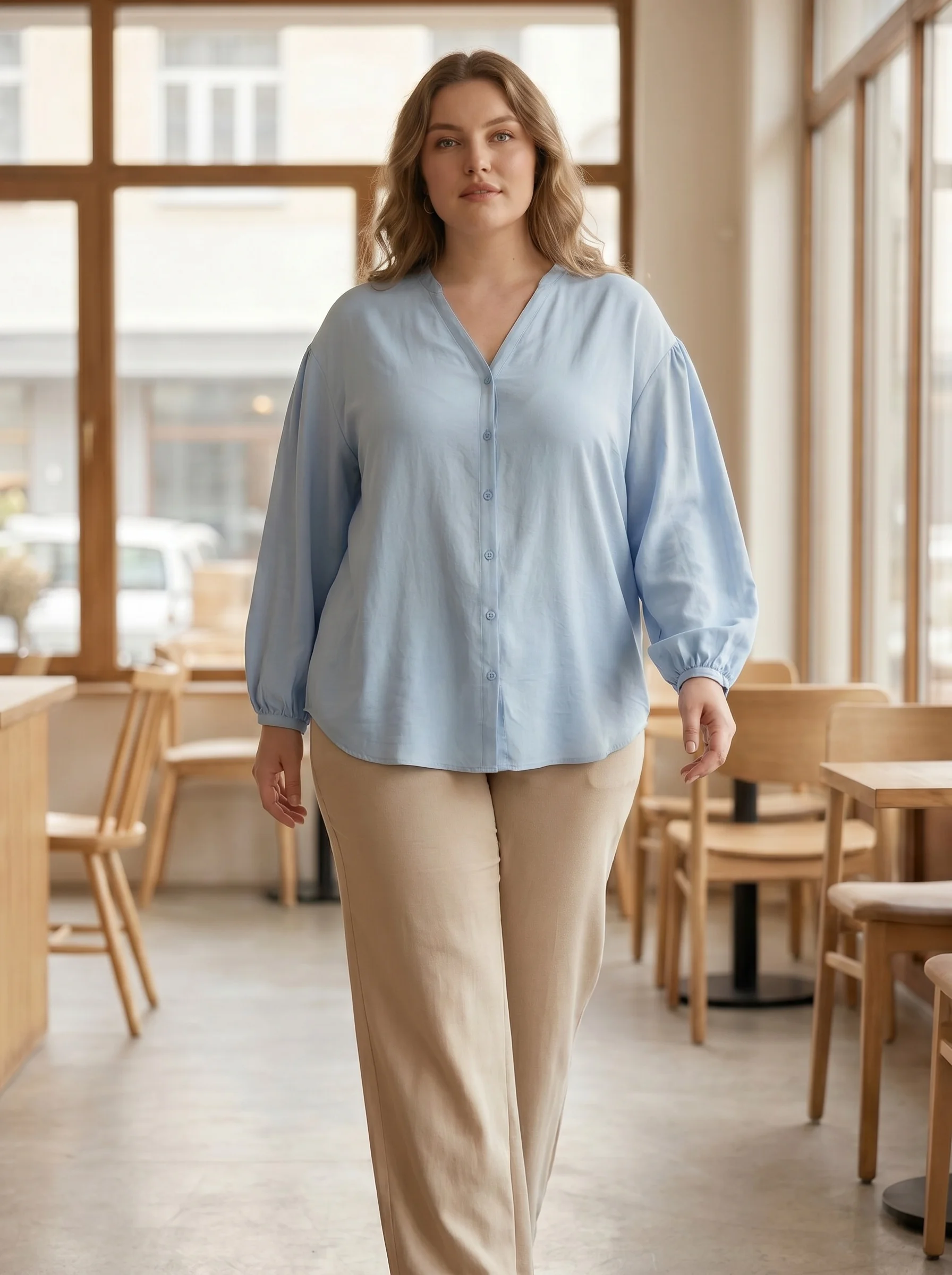 

Rosa fera Plus Size Women’s Long Sleeve Button-Front Shirt Casual Office Blouse