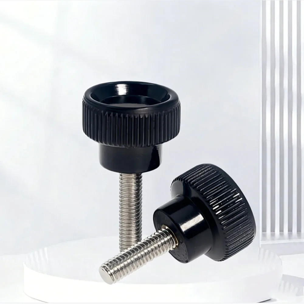 1Pcs Round Rubber Head  Male Thread Black Small Knob Embossed Handle 304 Stainless Steel Thread Thread Dia M4 M5 M6 M8