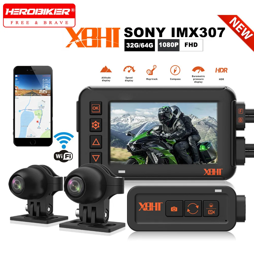 Waterproof Motorcycle Driving Recorder GPS Motorcycle Video Recorder Rear View Driving Monitoring WiFi Night Vision Dual 1080P