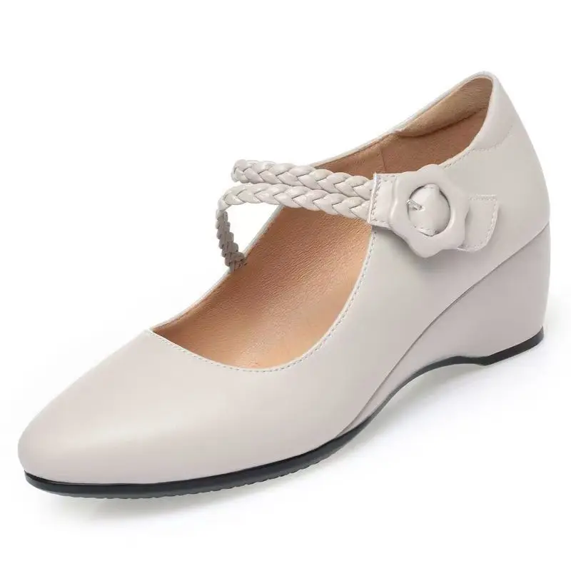 

Women's High Quality Wedges Leather Shoes Spring Autumn New Soft Sole Non Slip Round Toe Velcro Light Work Shoes Commuter Shoes