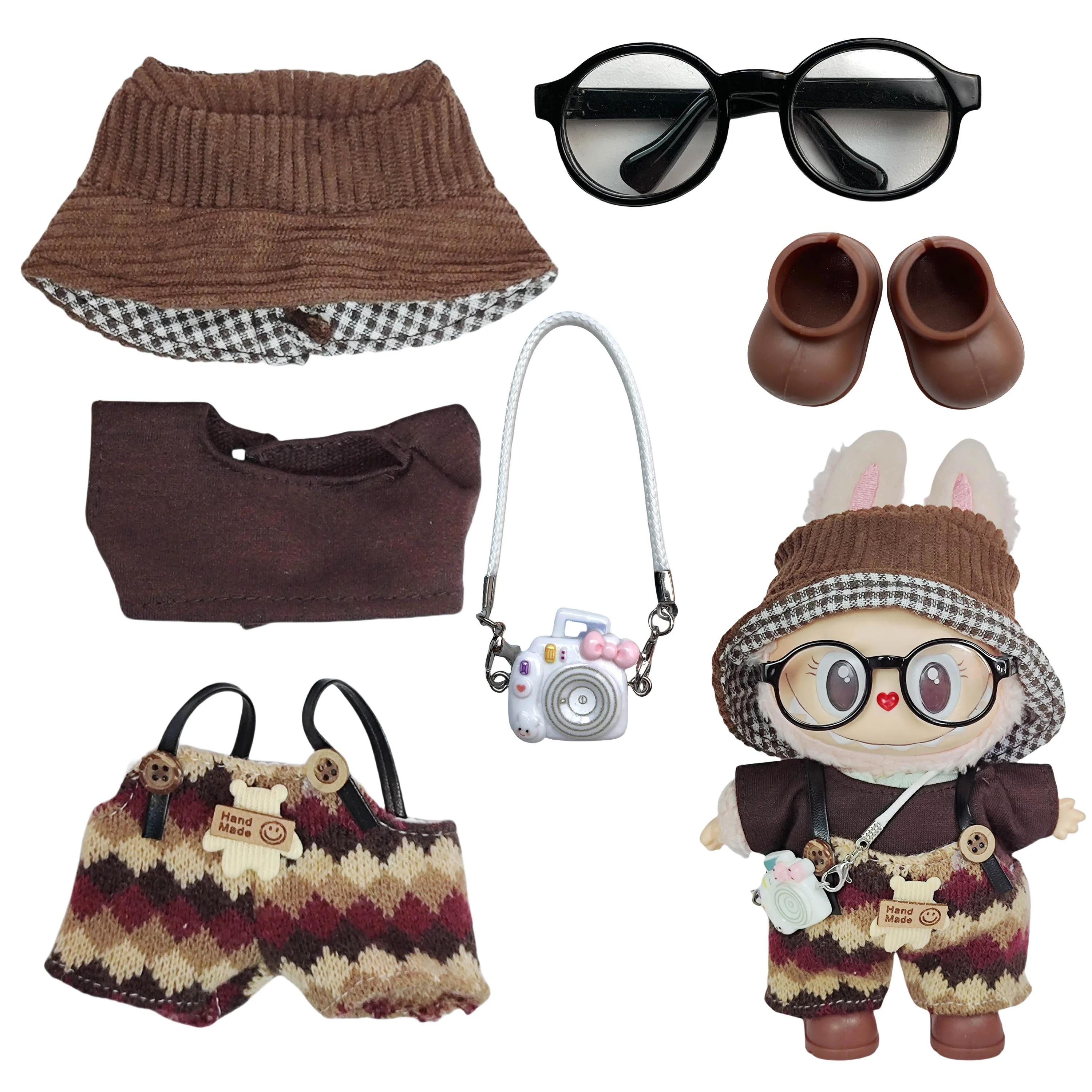 17cm Mini peluche poupée vêtements tenue accessoires pour corée Kpop Labubu idole assis fête V1 V2 automne onesie chapeau ensemble vêtements