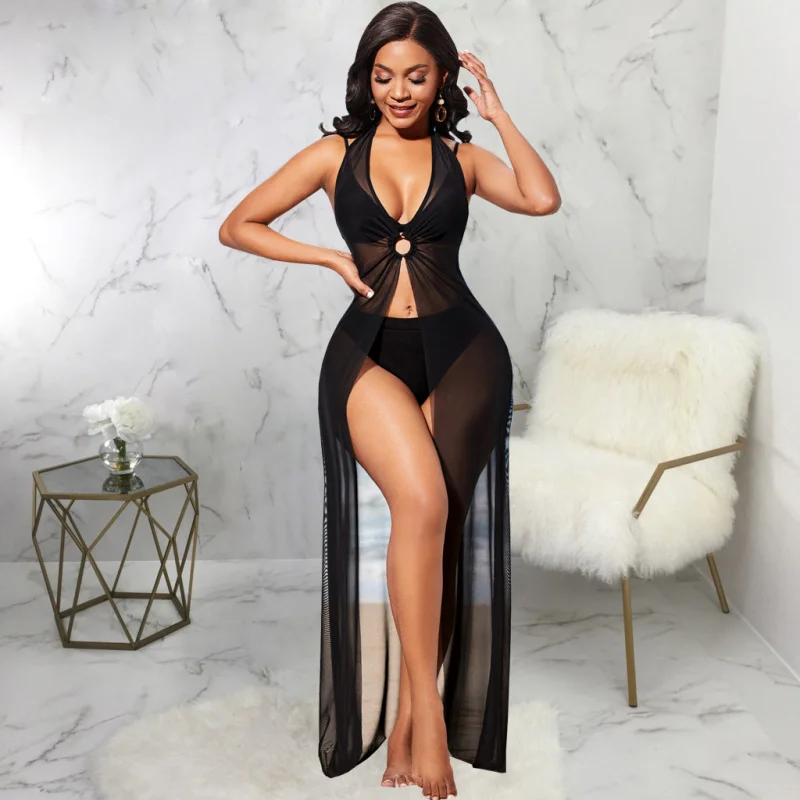 ชุดเดรสตาข่ายโปร่งใสยืดหยุ่นสูงสำหรับผู้หญิง แบรนด์ Platform เหมาะสำหรับวันพักผ่อนที่ชายหาด