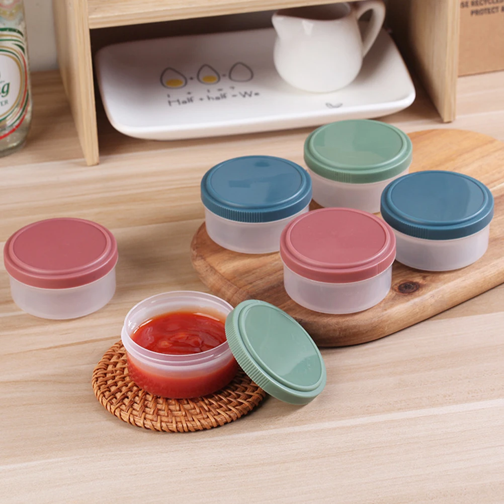 

6 Pcs Leakproof Salad Dressing Containers Reusable Plastic Food Storage Sauce Bowls Lids Travel Size Soup Kitchen