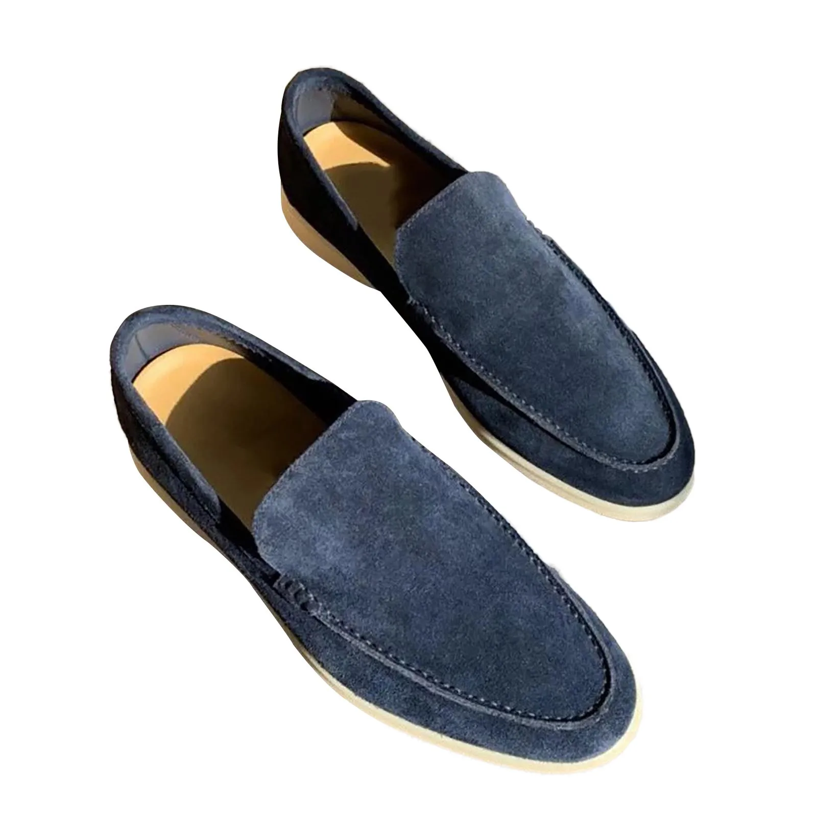 Fashion Lazy Men Casual Flat Shoes ,One Foot Stirrup Flat Round Head Soft Lightweight Solid Color Suede For Male Daily Commuting