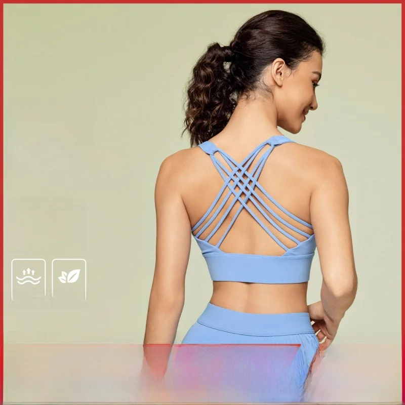 

Sports Bra Shockproof Gathered Yoga Fitness Underwear Thin Belt S2010 Beauty Back Wide Hem No Steel Cross