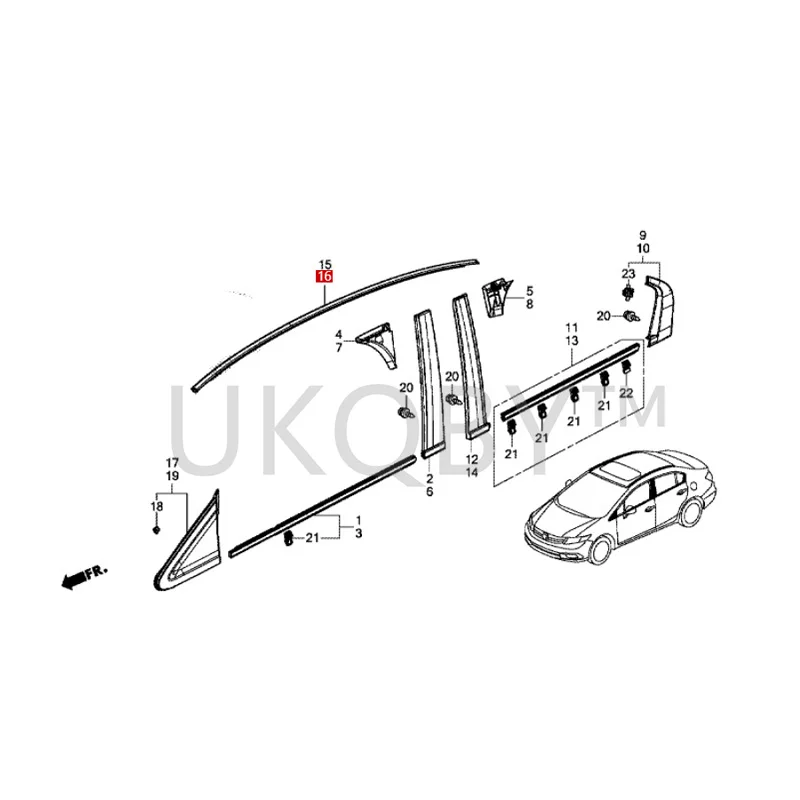 74306TR0A01 74316TR0A01 Suitable for Ho nd a Civic Roof gutter decorative strip, front roof pressure strip