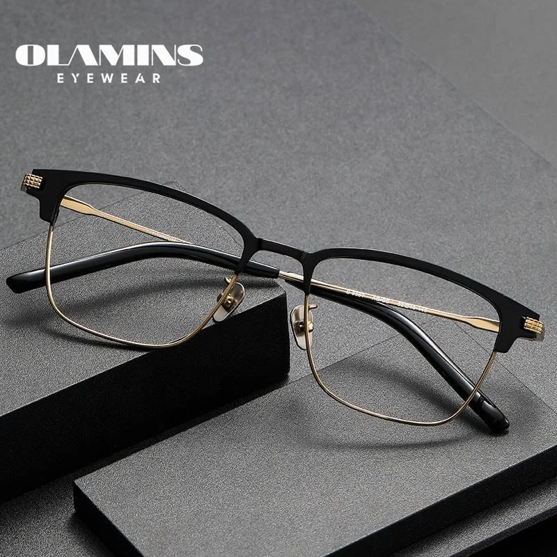 

OLAMINS​ High Quality Unique Man Handmade Titanium Optical Frame Retro Wholesale Glasses Eyewear Eyeglasses Frame S-936T