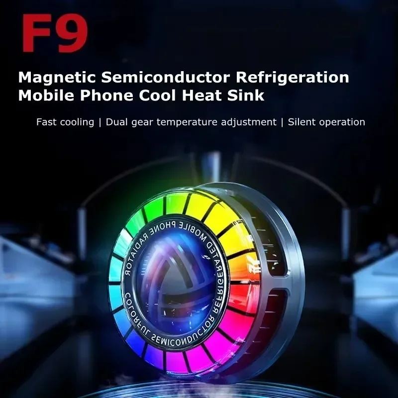 F9 Mobile Phone Esports Magnetic Semiconductor Refrigeration Cool Heat Sink w/ RGB Colorful Light Rapid Cooling PUBG Game Cooler