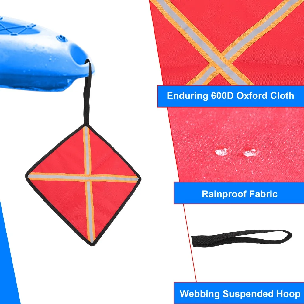 2PCS Portable 12.6*12.6in Safety Warning Flags Red Reflective Safety Flags Kayak Safety Flags for Trucks Boats Canoes