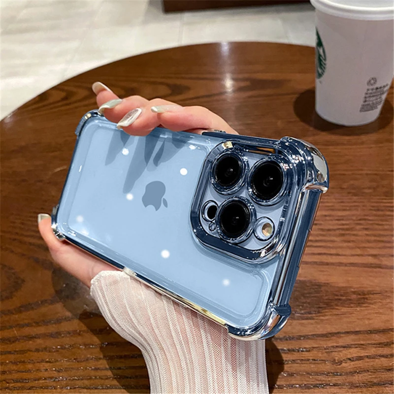 Lila Beschichtung Transparente Stoßfeste Handyhülle für iPhone 17 13 16 18Pro Max Plus XS XR X Harte Acryl Vier-Ecken-Anti-Schock-Abdeckung – Detail 9