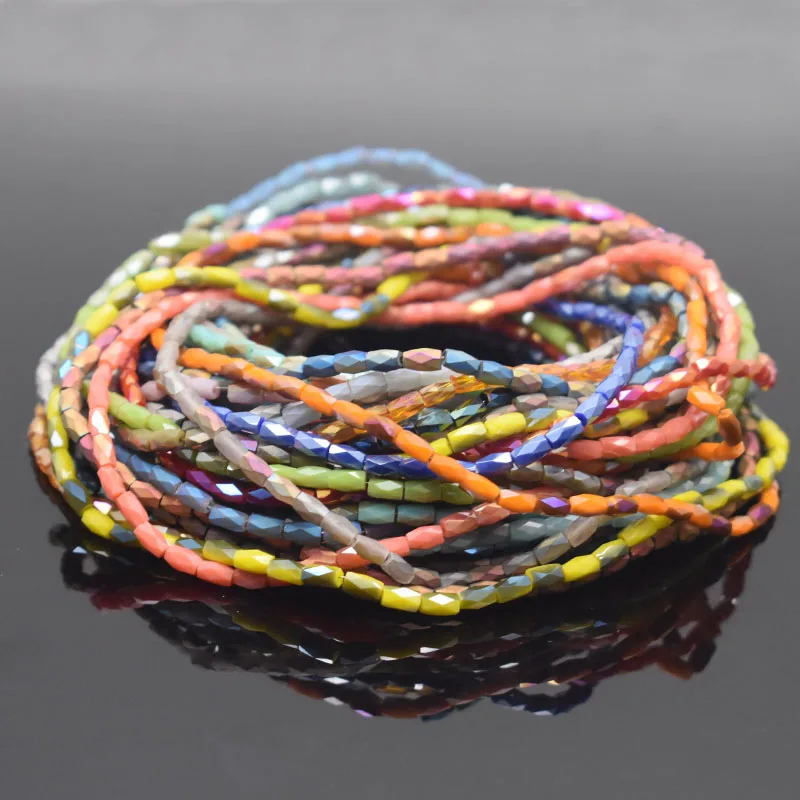 3x5mm 95pcs/Lot Faceted Straight Tube Beads Crystal Glass Beads For Jewelry Making Bracelet DIY Woven Jewelry Accessories