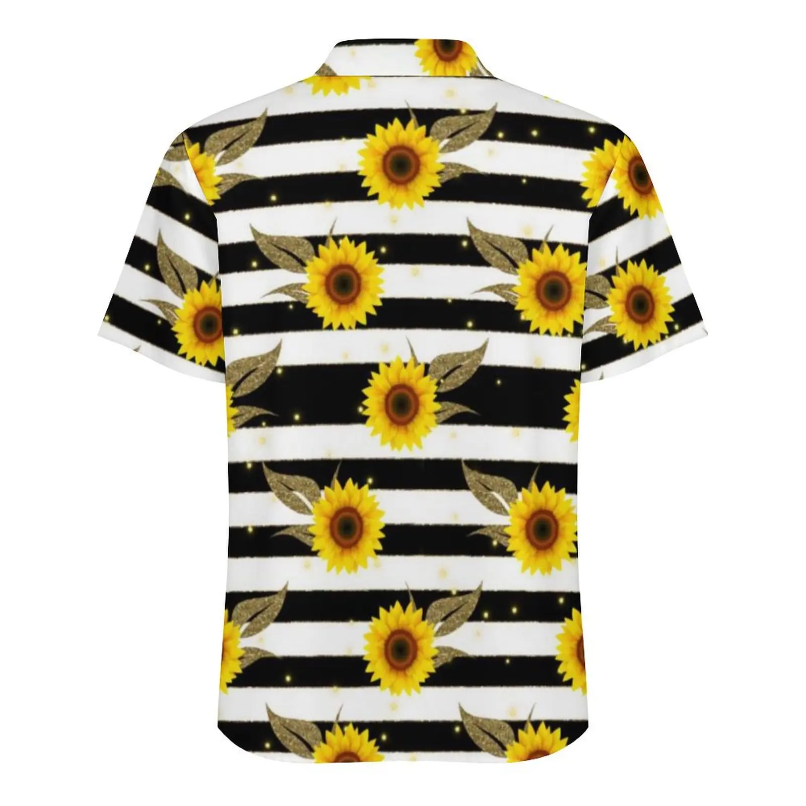 Chemise de plage à imprimé tournesol pour hommes, chemises hawaïennes décontractées à manches courtes, chemisiers surdimensionnés, streetwear rayé, noir et blanc, nouveauté