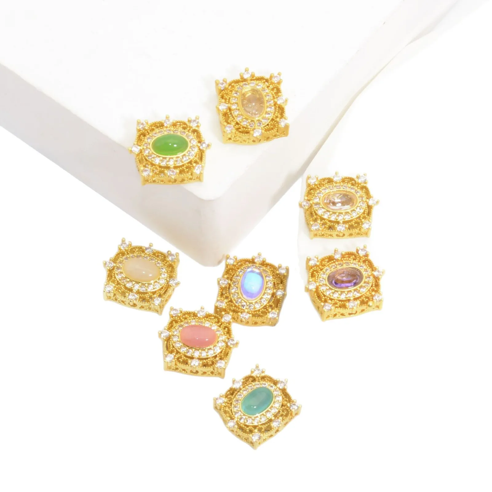 5 Pieces Copper Plated Inlaid Zircon Cube Spacer Beads DIY Crystal Bracelet Beaded Necklace Jewelry Accessories Wholesale