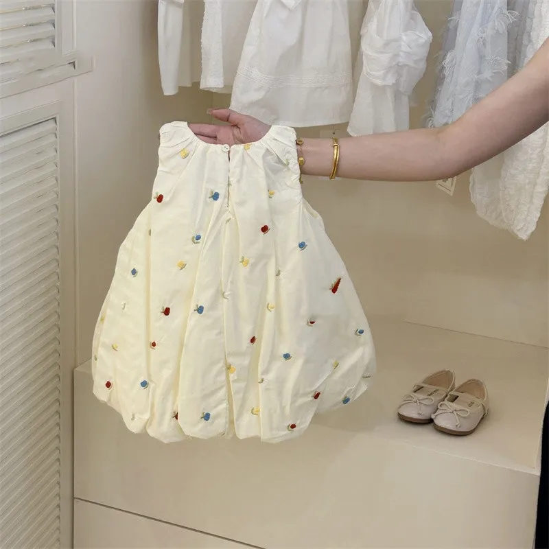 Girls Summer Dress Embroidered Flower Pod Skirt Fancy Baby Sundress for Little Girls New Arrival 2