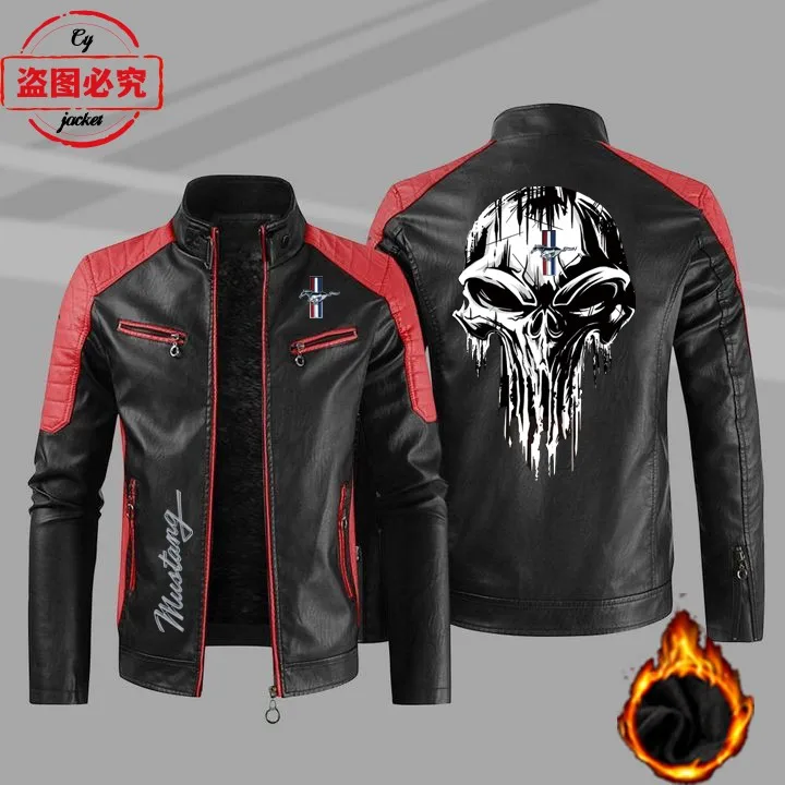 Ford Mustang racing LOGO retro washed pu windproof autumn and winter men's team jacket spring and autumn leather jacket