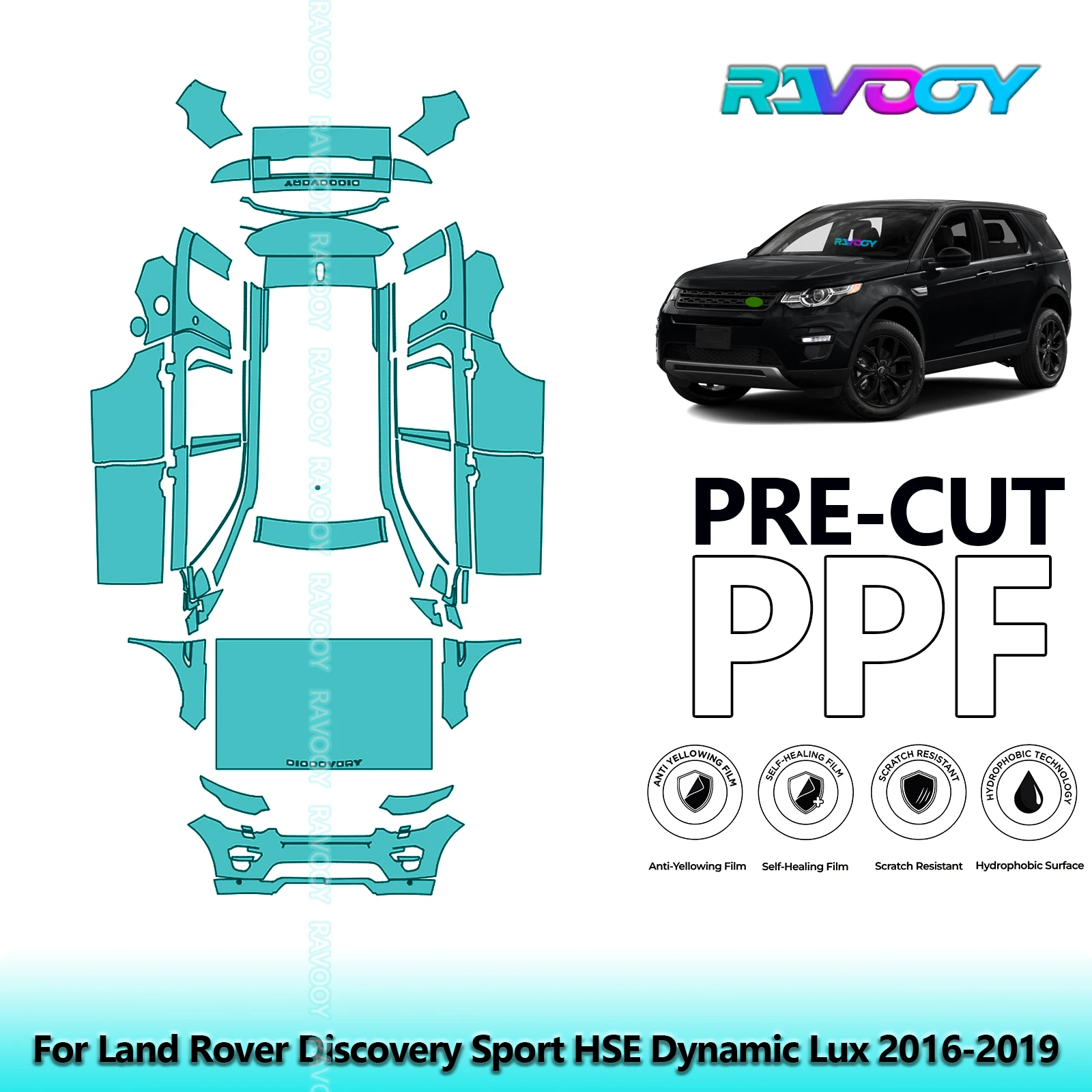 RAVOOY 8.5Mil Precut TPU PPF Full Vehicle Clear Bra Stone Guard For Land Rover Discovery Sport HSE Dynamic Lux 2016-2019