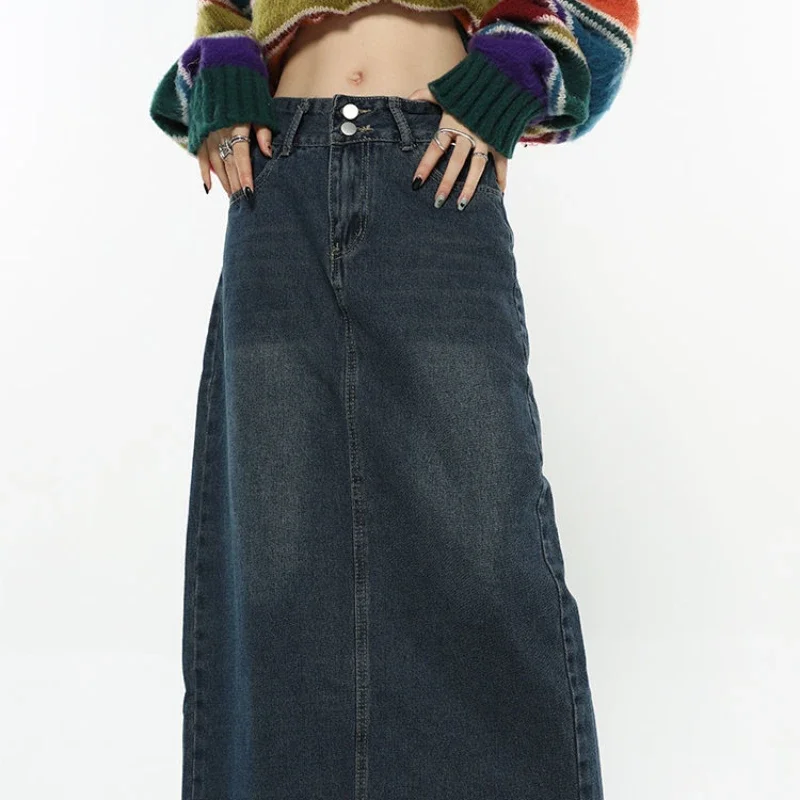 Vintage Y 2K Denim Rokken Herfst Koreaanse Hoge Taille Slanke Lange A-Lijn Kwast Gothic Rok Vrouwen Volledig Bijpassende Streetwear Outfits