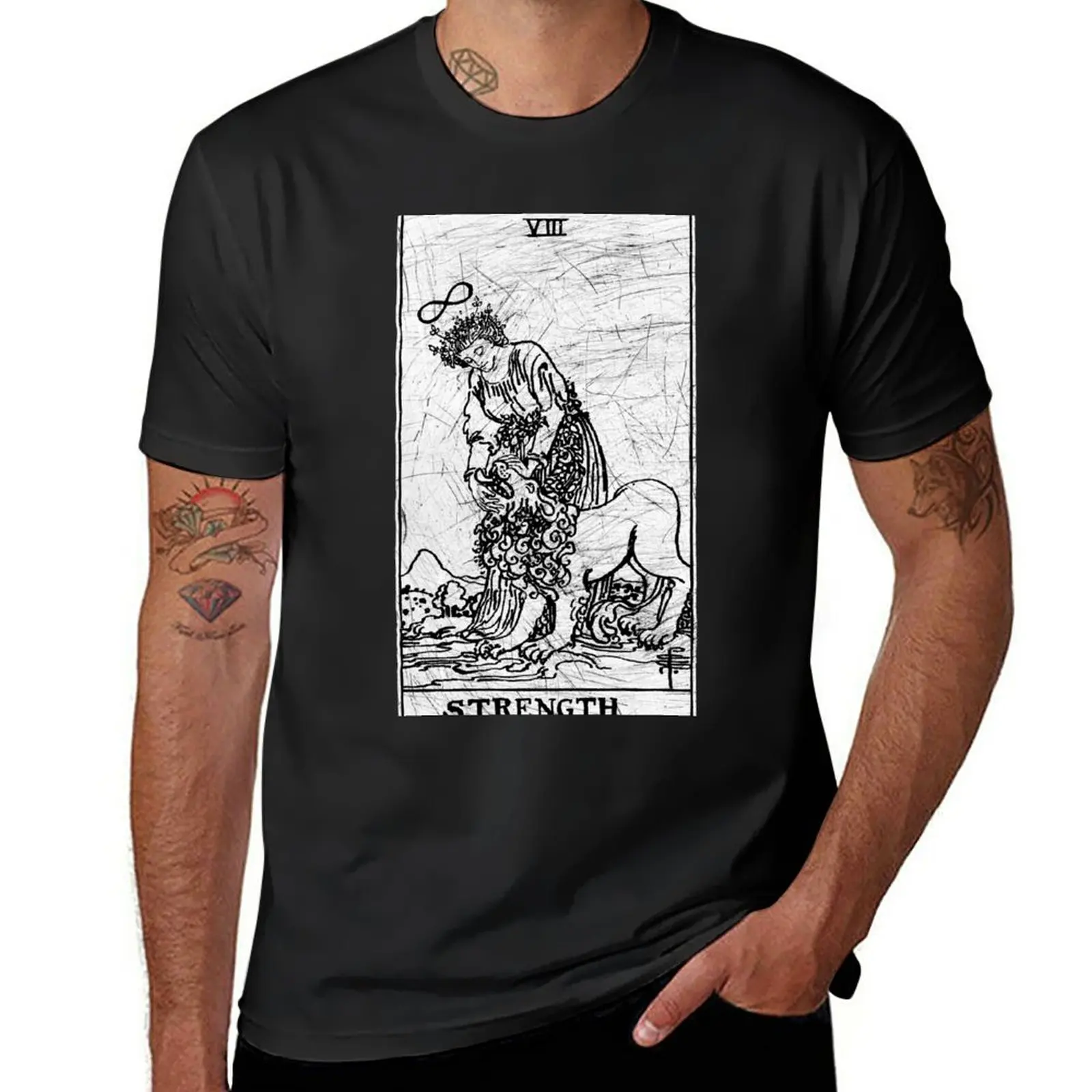 

New Strength Tarot Card - Major Arcana - fortune telling - occult T-Shirt T-shirt short men clothings