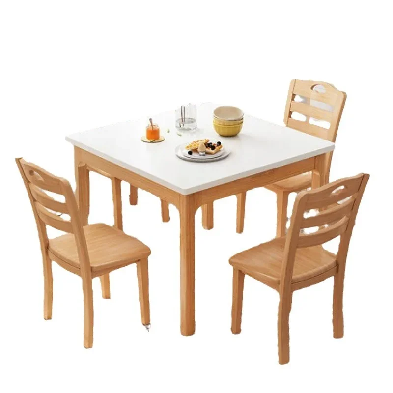 Durable dining table Square table Household small apartment eating Solid wood legs Small square table Dining  and chairs