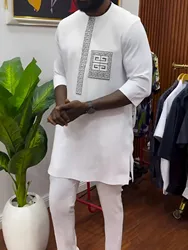 2024 New in Nigeria South African Traditional Men'S Clothing Oversized Shirts And Pants 2 Piece Suit Men'S Clothes Vacation Set