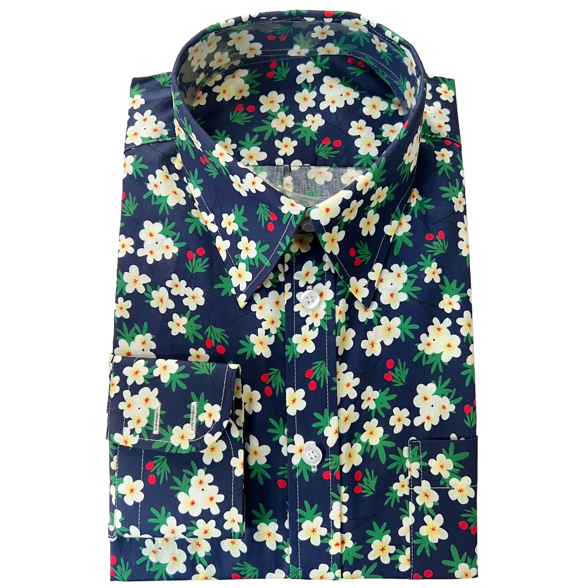 Men’s Hawaiian Shirts Floral Shirts Men Custom Made Summer Shirts For Men Tailored Mens Dress Shirts Navy Flowers Patterned