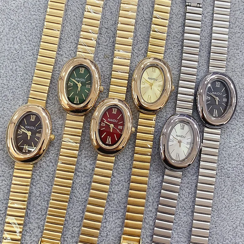 Luksusowy Złoty Owalny Zegarek Kwarcowy Damski Modny Casualowy Zegarek na Rękę z Stalową Bransoletą Zegarki Damskie Montre Femme Prezenty Dropshipping