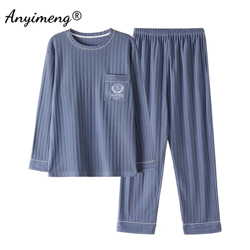 L-5XL Plus Size Cotton Pajamas Set for Man Autumn Winter Long Sleeve Men Elegant Luxury Pajama Fashion Casual Loungewear for Boy