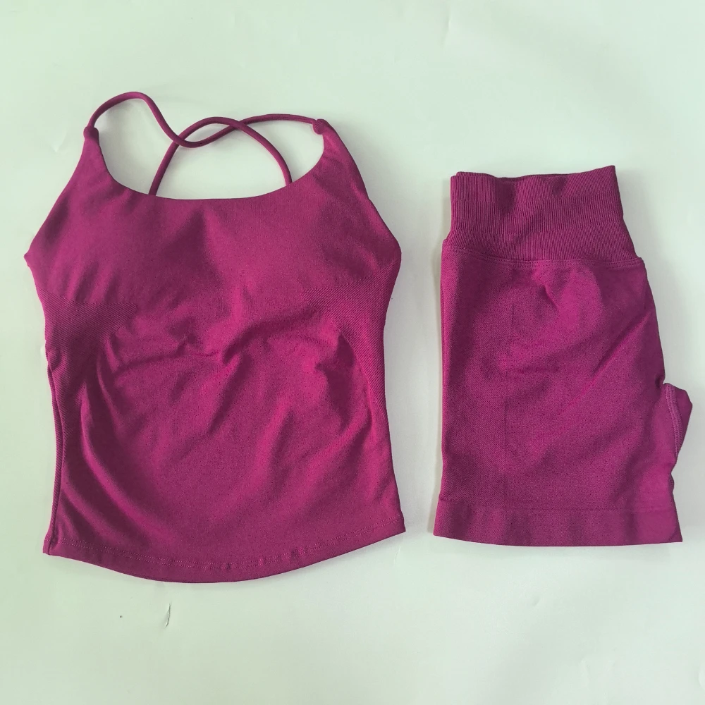 Pericic 2-teiliges Sportset für Damen, Twist-Back-Top, rückenfreier Träger-BH, Yoga-Shorts, Fitness-Set, Trainingskleidung, Outfit, Fitnessanzug – Detail 17