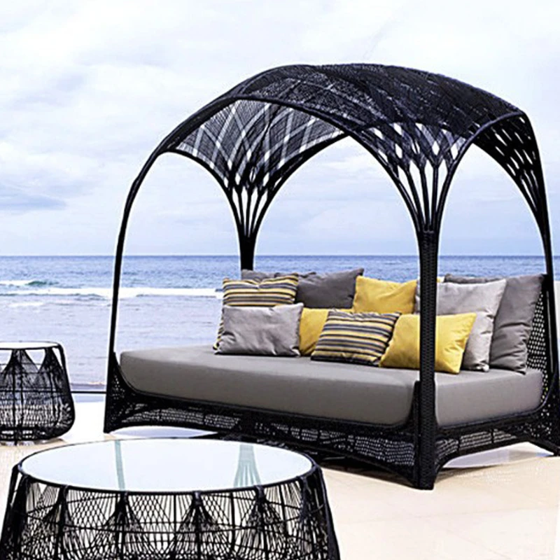 Customized outdoor rattan woven tables, chairs, rattan chairs, beach beds, lying beds, terraces, sun protection, bird's nest