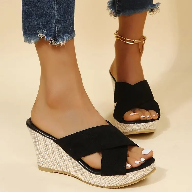 Womens High Heels Sandal Summer Leisure Wedges Chunky Sandals 2024 New Outdoor Beach Slippers Women Platform Mules Slipper