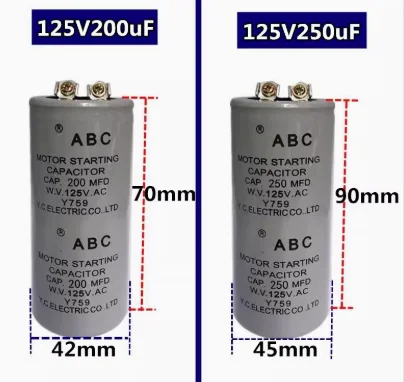 

250uF 250MFD 125V AC Motor Starting Run Capacitor Gray 45x90mm