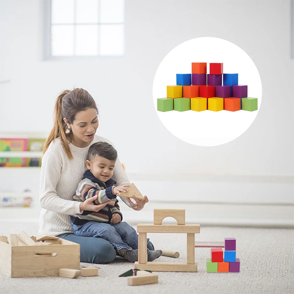 60 Pcs Color Building Blocks Squares Educational Wooden Plaything Children Toy for Cube Small Kids