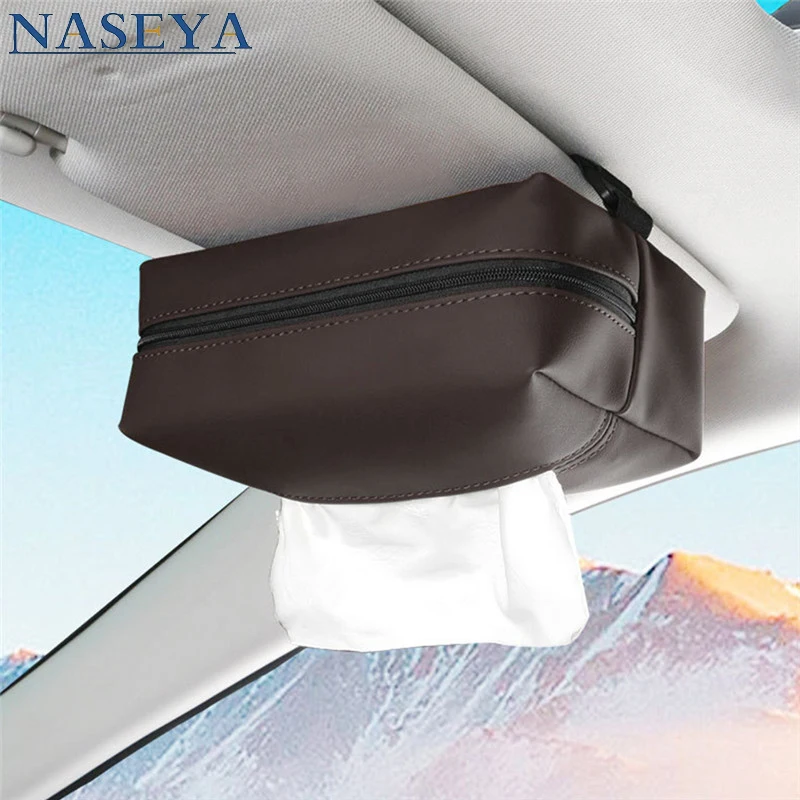 

Auto Tissue Box Holder Armrest Box Towel Storage Case Leather Car Seat Back Hanging Type Tissue Box Cover Sun Visor