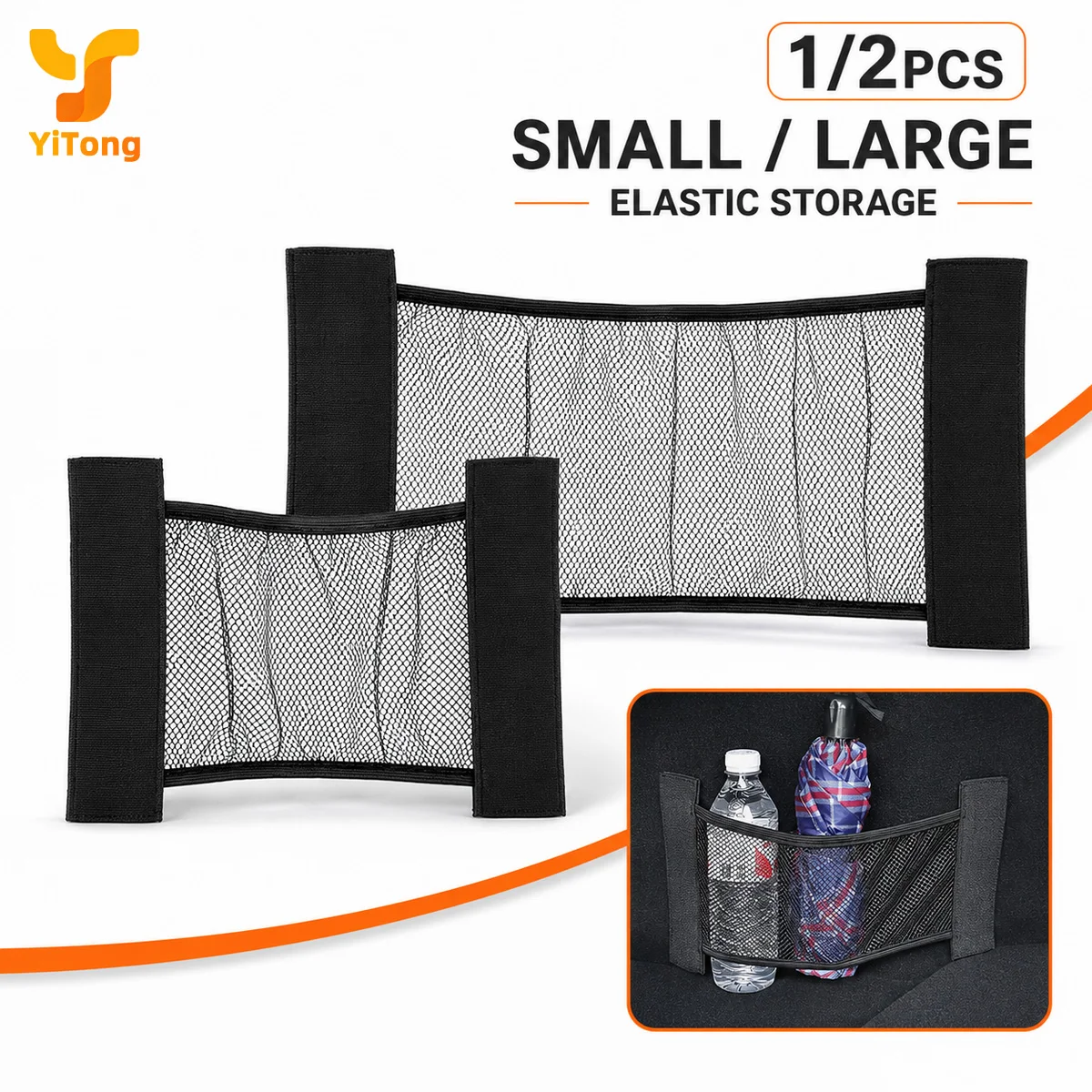Yitong 1/2PCS Auto Trunk Storage Mesh Pocket Stick-On Velcro Cargo Net Universal Car Interior Organizer For Bottles Umbrella Too