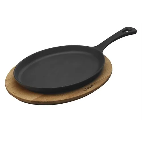 Lava Fajita Pan And Wood Coaster, 17 X23cm. Handle, Oval,