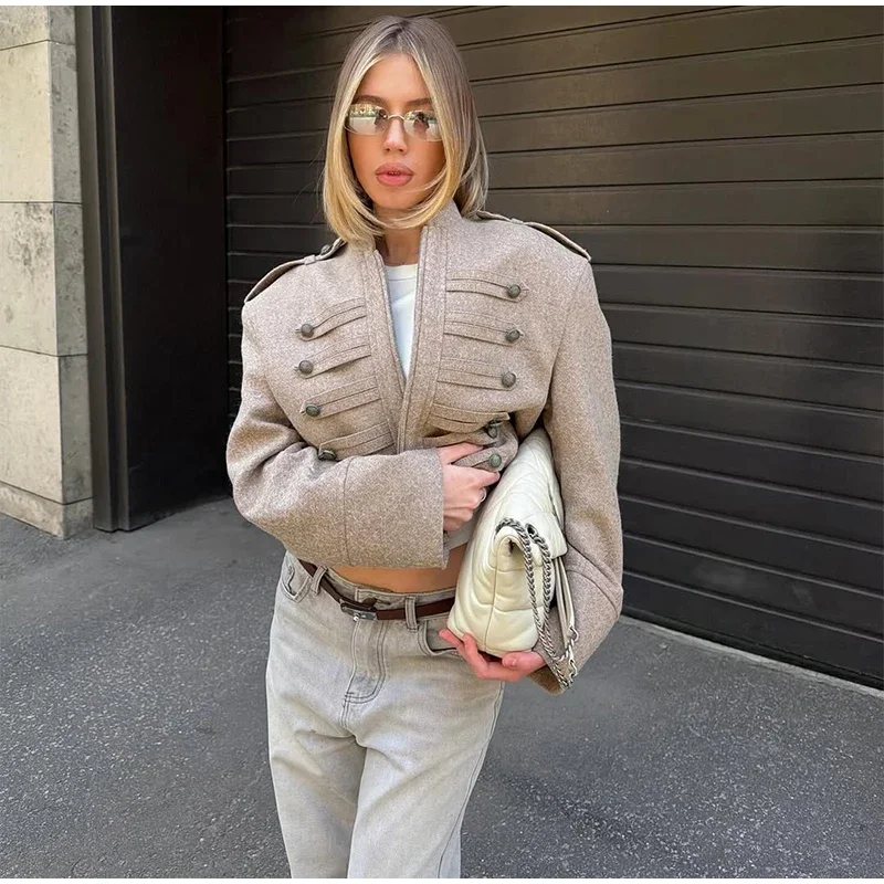 Napoleon Militär-Kurzjacke für Damen, Mehrfarbige Metall-Longsleeve-Jacken, Vintage-Oberbekleidung, Lässiger Schlanker Kurzmantel – Detail 15