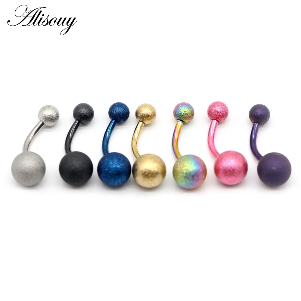 Alisouy 1 Piece Frosted Stainless Steel Navel Rings 8 color Ball Sexy Belly Button Ring Belly Rings Body Piercing Jewelry