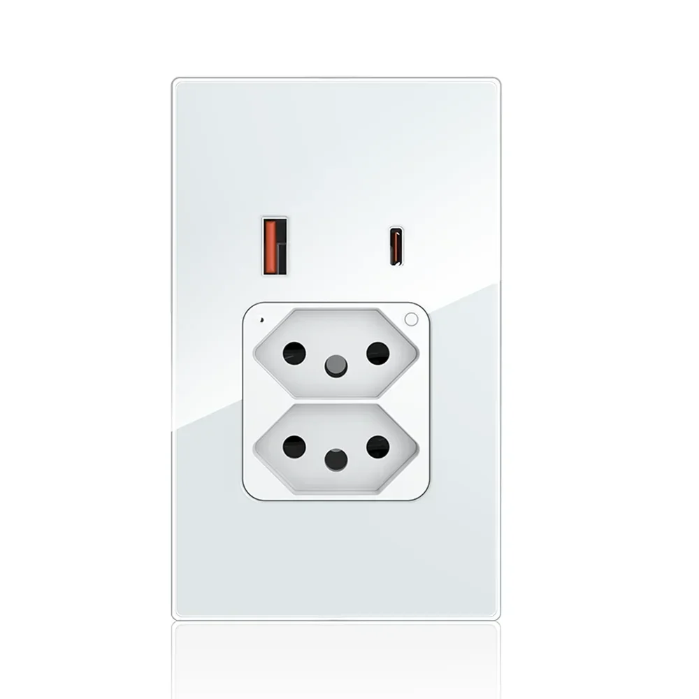 Melery Tuya Brazil Plug 20A WIFI Wall Socket USB Type-C PD 30W Smart Outlet Glass Panel Voice Remote by Google Home Alexa