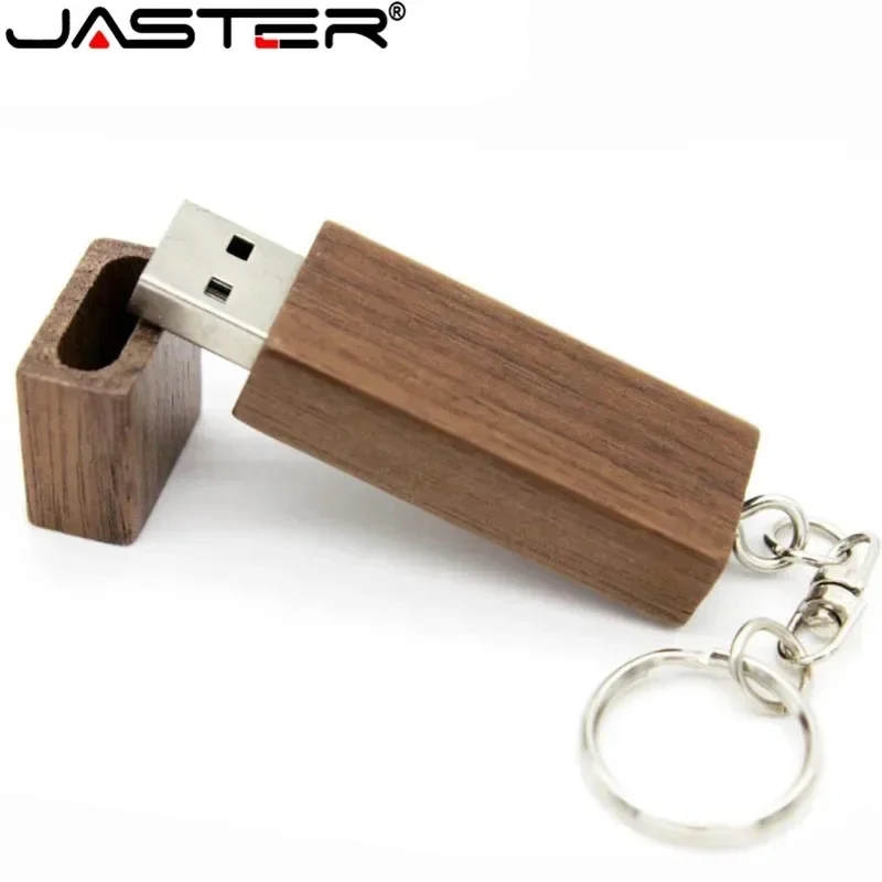 JASTER Drewniany pendrive USB Pendrive 4GB 16GB 32GB 64GB 128GB Kreatywna pamięć U Disk z metalowym brelokiem 1 SZTUK Darmowe logo
